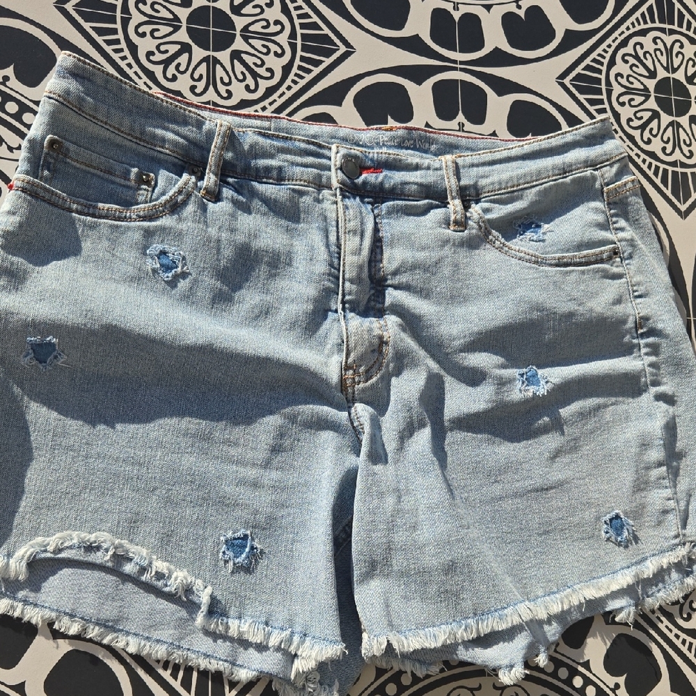 Peace Love World Light Blue Distressed Jean Shorts